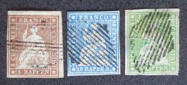 SWITZERLAND 1854–1858: «Strubeli», 3 timbres oblitérés