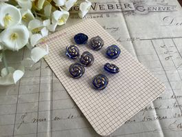 8 Knöpfe blau rosen mit Gold Shabby Chic boutons bleu