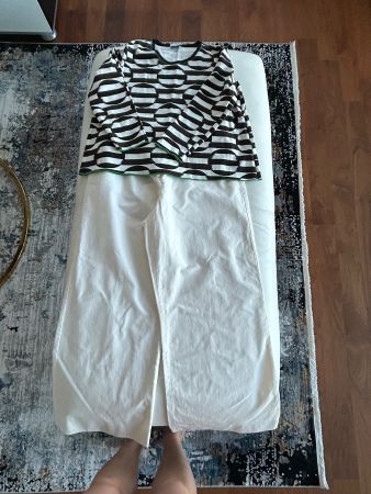 Max Mara Wide Leg Trousers White Cotton Size 38 Good