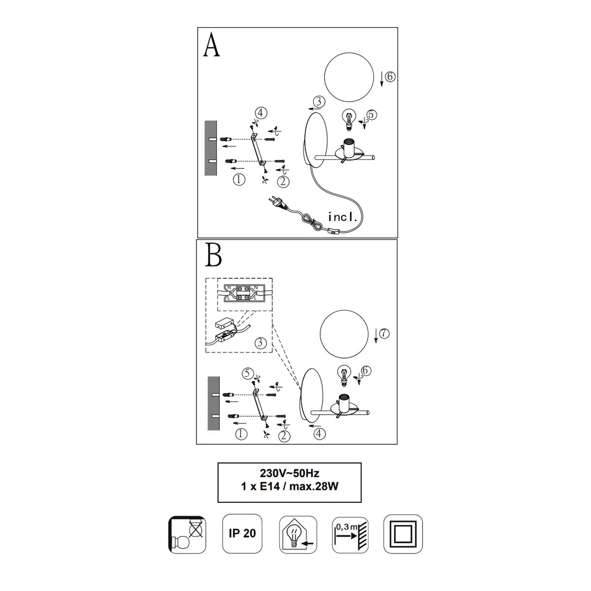 Lampade: Wandleuchte, Kugelform, 20 cm x 18 cm – Nuovo (secondo la descrizione) da Kreuzlingen venduto da Smart-Light 2