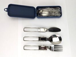 Kit Couverts Pliables Inox - Bleu - Neuf