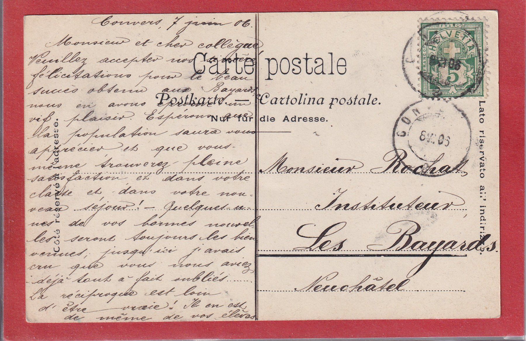 Cartoline postali: Les Convers - Restaurant -1908 – Usato da Orvin venduto da Pyaeschli 1
