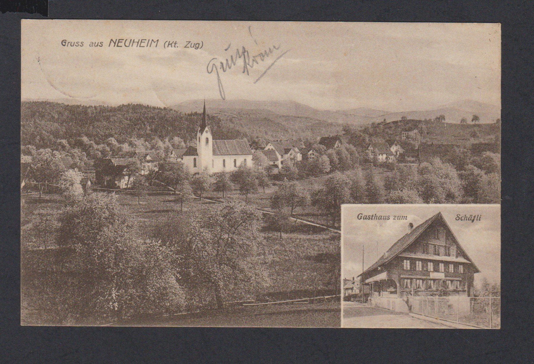 Cartoline postali: NEUHEIM  ZG   -   alte 2-Bild Ansichtskarte von 1921 – Usato da Vitznau venduto da Ropaku