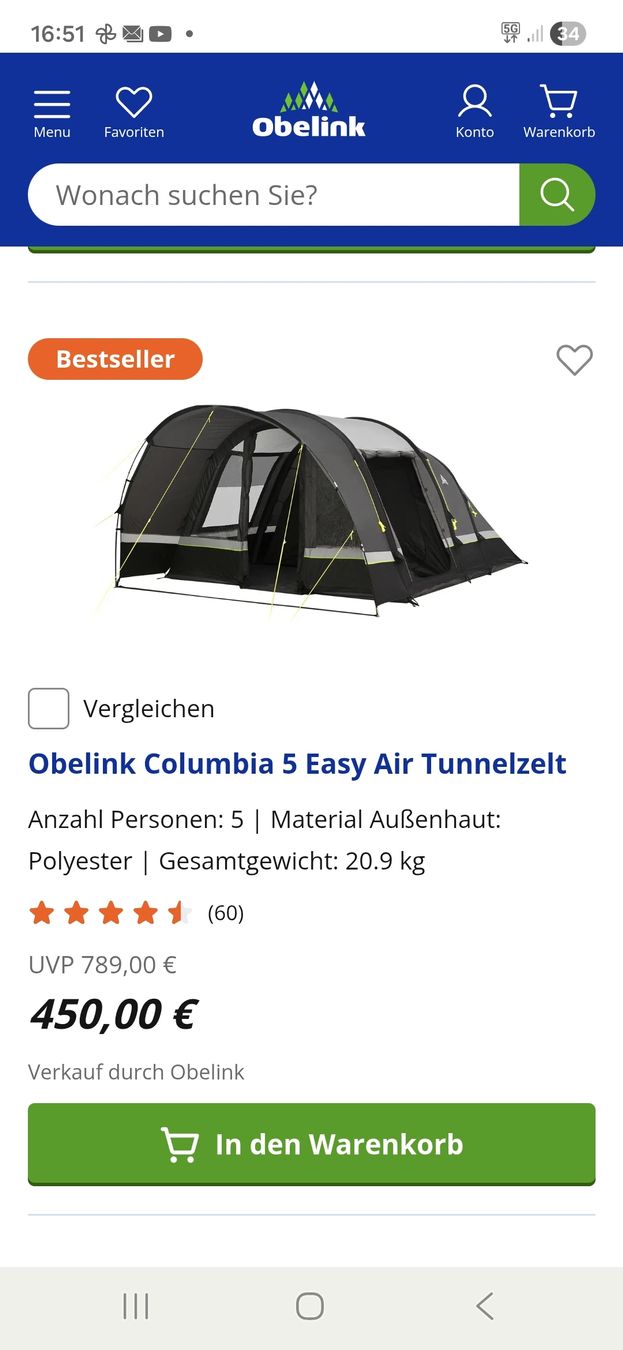 Zelte: Columbia Easy Air 5 von Obelink – Neu (gemäss Beschreibung) aus Eschlikon TG von Muffi1968 1
