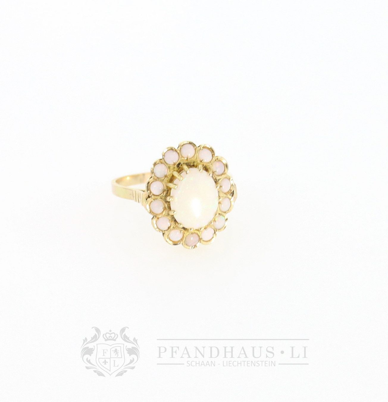 Anelli: LIEBENSWERTER RING AUS 14K GOLD MIT MILCHOPALEN – Usato da Schaan venduto da Pfandhaus-LI 1
