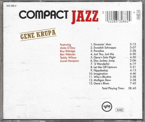Gene Krupa COMPACT JAZZ Ben Webster Roy Eldridge Al Cohn CD 2