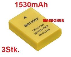 3x EN-EL14 AKKU NIKON COOLPIX 1530mAh D3100 D3200 D5100 D520