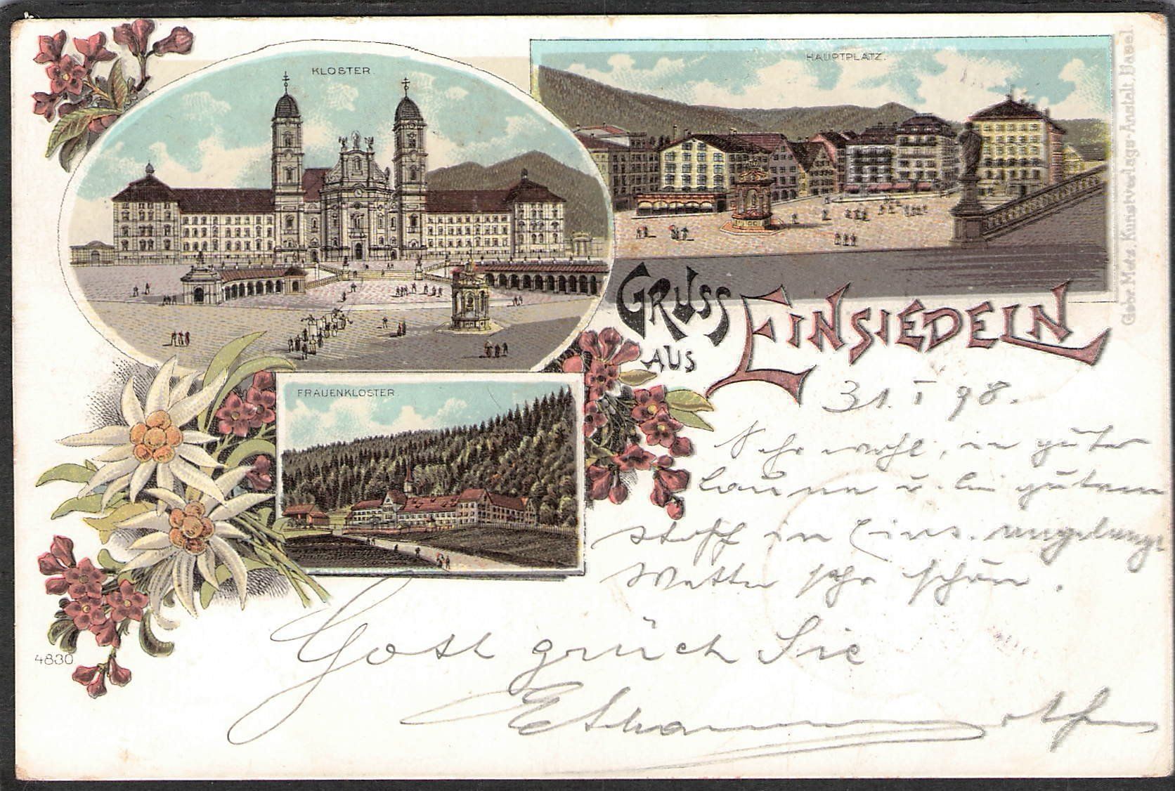 Cartoline postali: -Litho Gruss aus Einsiedeln , 1898 – Usato da Reichenburg venduto da Pipo-67