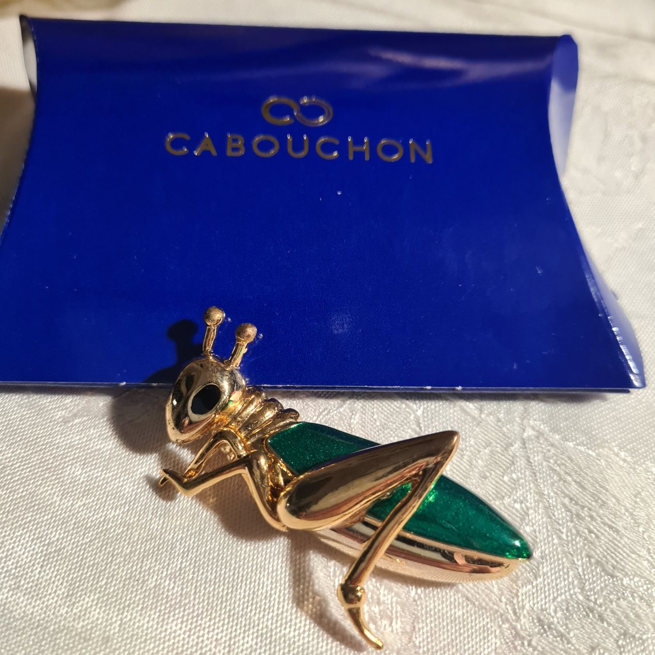 Broschen & Nadeln: Bezaubernde Cabochon Brosche- herrlicher Grashüpfer m. Email – Neu (gemäss Beschreibung) aus Basel von ivoli