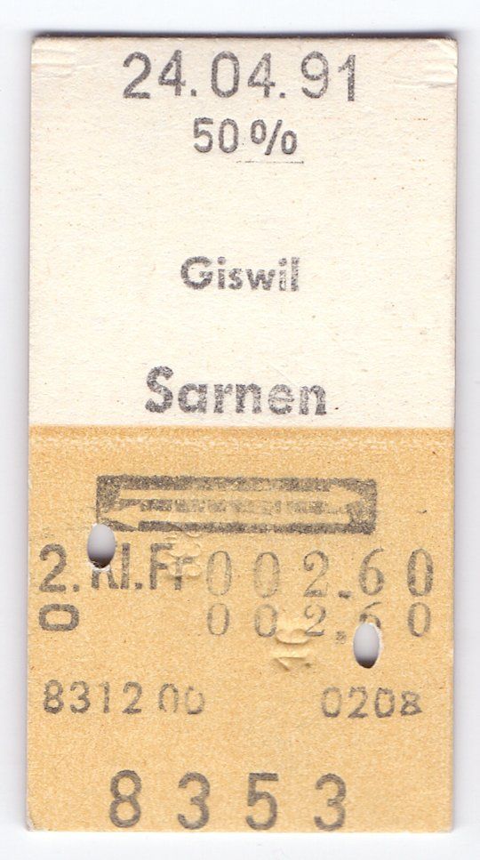 Biglietti: Billette Giswil - Sarnen – Usato da Langenthal venduto da Sammlungs_aus