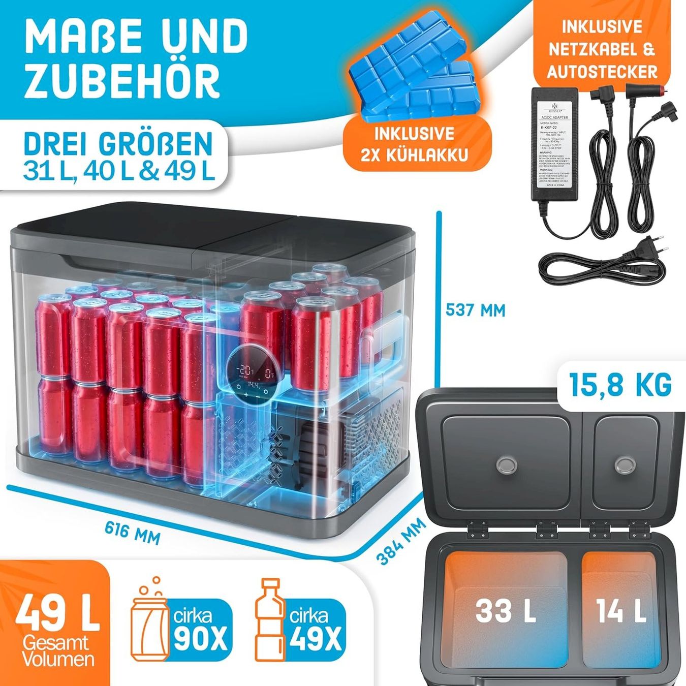 Cucinare, Mangiare & Bere: KESSER Kompressor Kühlbox 49L schwarz – Nuovo e nell'imballaggio originale da Bottighofen venduto da zaap 7