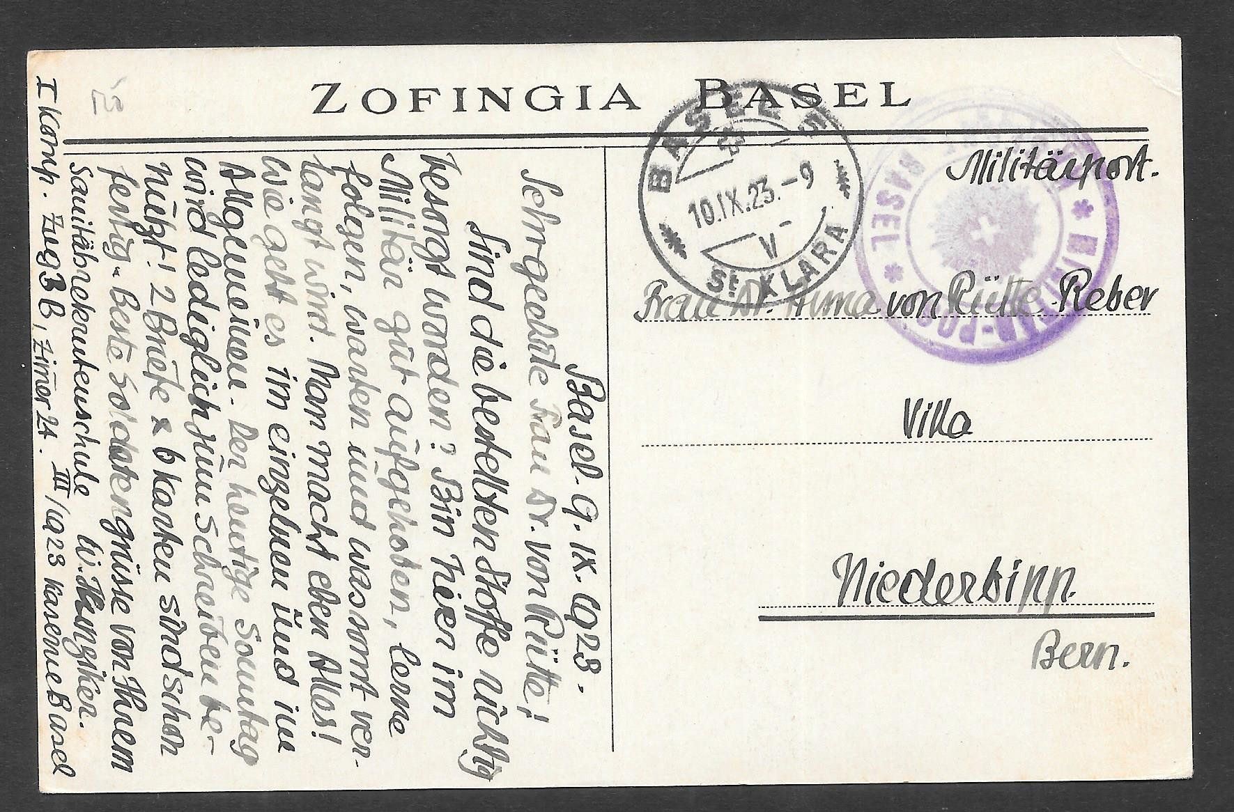 Cartoline postali: Studentenverbindung Zofingia Basel – Usato da Olten venduto da clotaldi 1