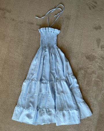 Robe midi bleu ciel smockée dos nu,robe d’été bohème, S