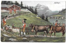 Alpfahrt Sennen mit Kühen und Ziegen