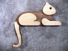 Katzen Kantenhocker Massiv Holz Esche Deko Unikat Figur C)