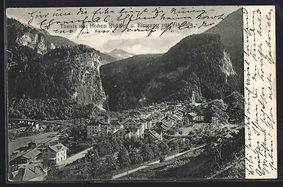 Cartoline postali: Thusis, Ortsansicht mit Hohen Rhäthen u – Usato da Berlin venduto da bartko-reher