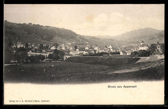 Cartoline postali: Appenzell, Panorama mit Dorf und Kirche – Usato da Berlin venduto da bartko-reher