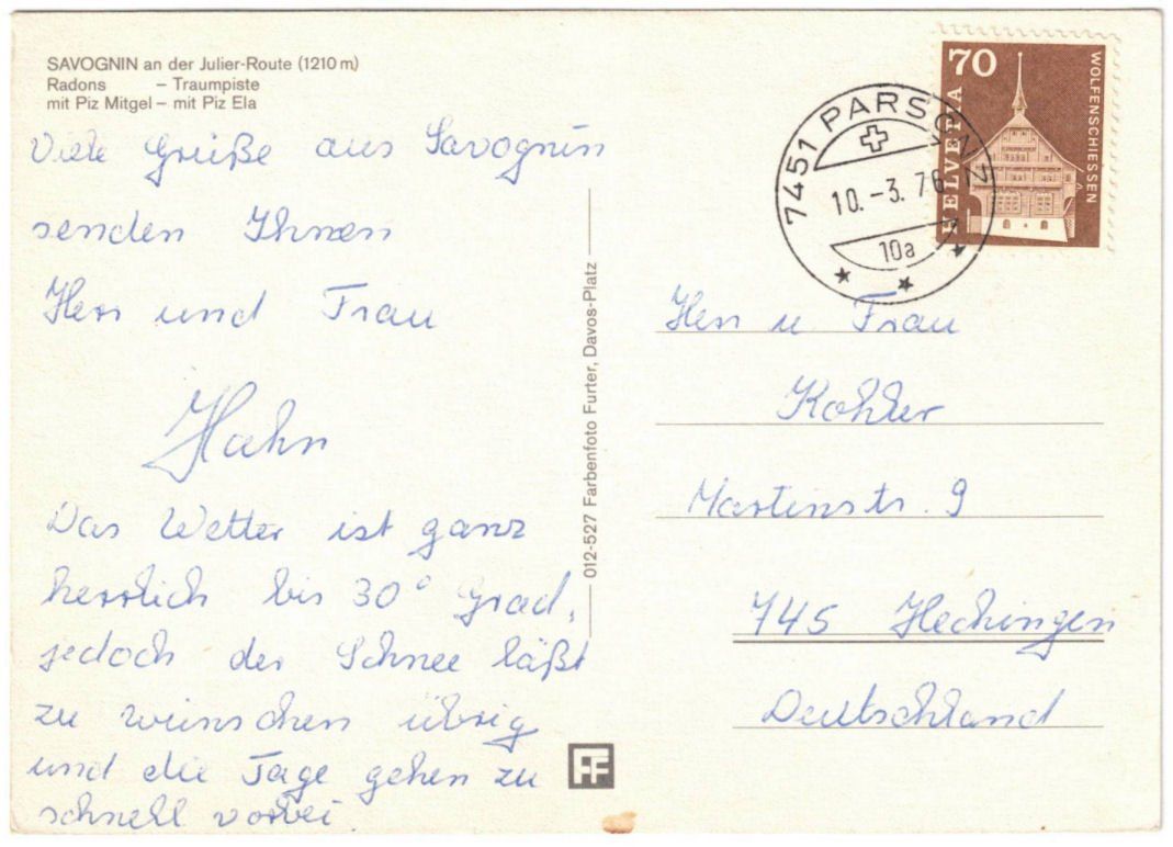 Cartoline postali: Savognin - 4 Bild AK – Usato da Binningen venduto da Mountainrider 1