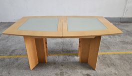 ESSTISCH HOLZ MIT GLAS 160 x 100 x 76 mit verlängerung 50 cm