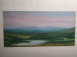 Aquarell Aussicht Landschaft in Gold Rahmen 34 x 24 cm