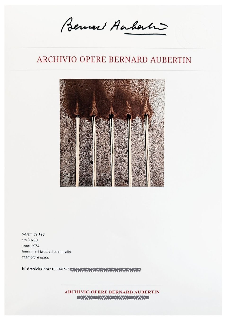 Gemälde: Bernard Aubertin - Dessin de feu auf Metall - 45 x 45 cm. – Gebraucht aus Ponte Tresa von 11GalleriaAlterEgo11 3