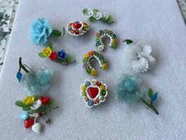 Gablonzer Blumen Broschen Set Handarbeit