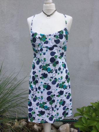 Robe blanche à motifs bleu, turquoise & vert SPOT, taille 40