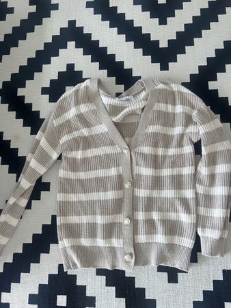 Gestreifte Strickjacke, Cardigan, Beige/Weiss, Gr. XS