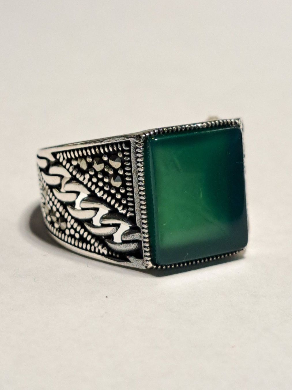 Ringe: 0031 - Bague en argent, Agate vert, taille 58 – Neu und originalverpackt aus Neuchâtel von NIDAVELIR