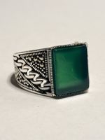 0031 - Bague en argent, Agate vert, taille 58