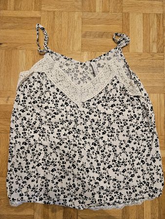 Débardeur femme blanc à fleurs noir avec dentelle 