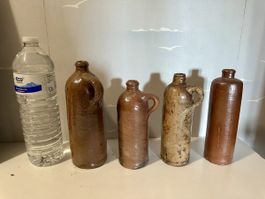 Vintage Brown Ceramic Jugs & Bottles - Set of 4 Rustic Farmh