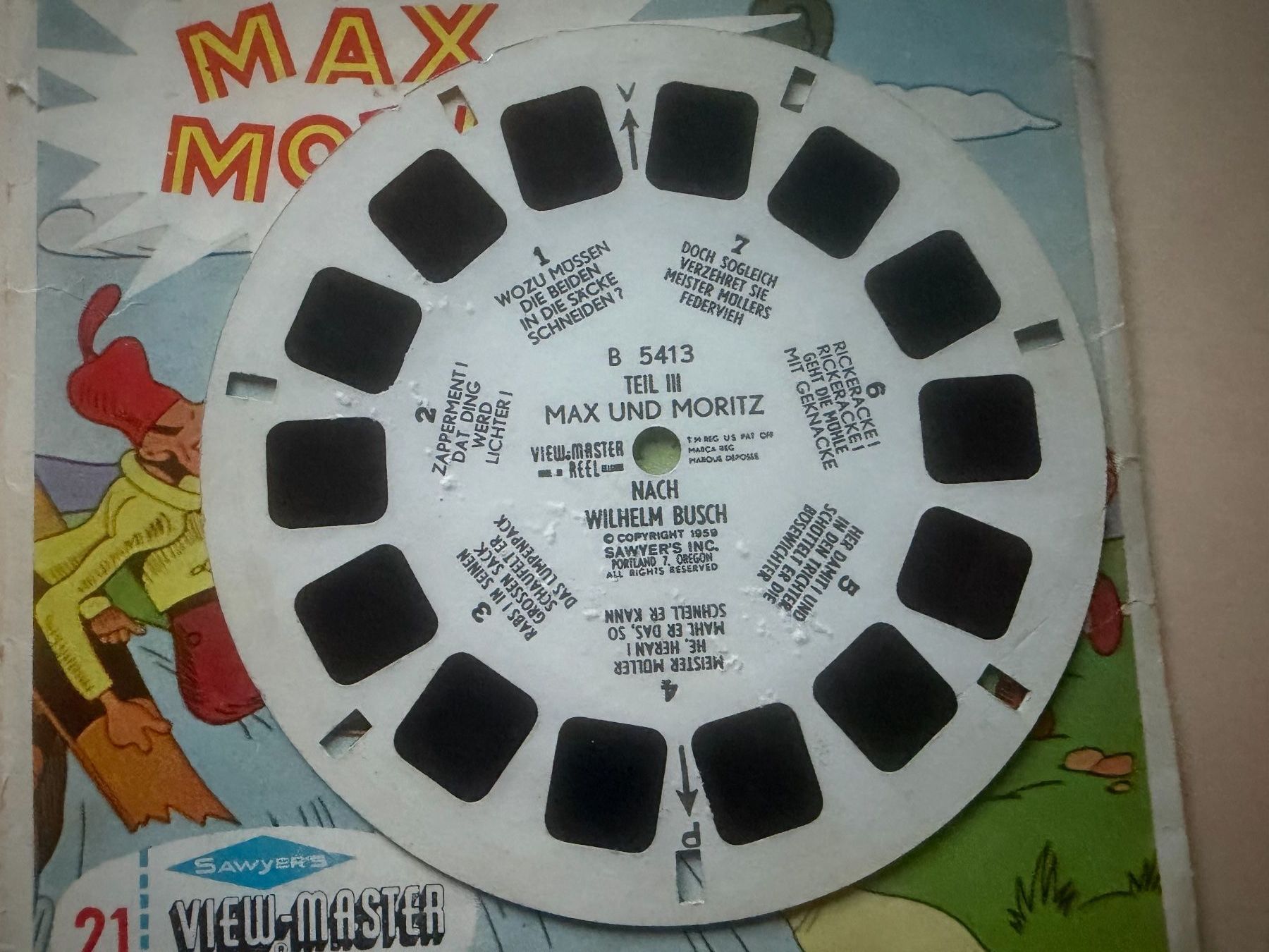 View-master Giocattoli: View-Master 3D: Nr. B 541 MAX UND MORITZ (3 Scheiben) – Usato da Tegerfelden venduto da siebenmacky 5