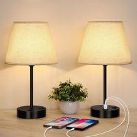 2x Nachttischlampen E27 Metall Leinenbeige