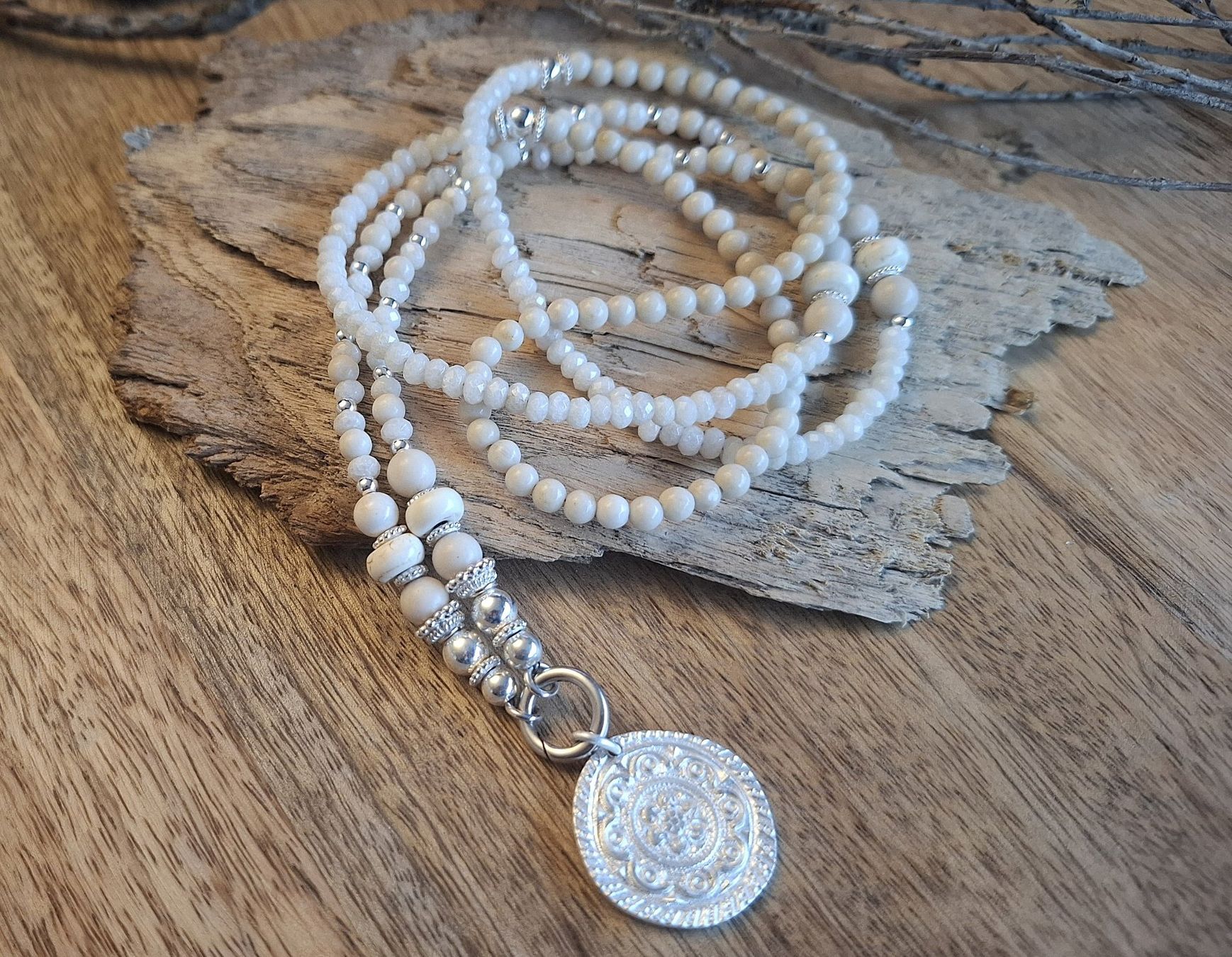 Catenine: SHILA -  Edelsteinkette - Silber - écru – Nuovo e nell'imballaggio originale da Mühlethal venduto da nicita-modeschmuck 2