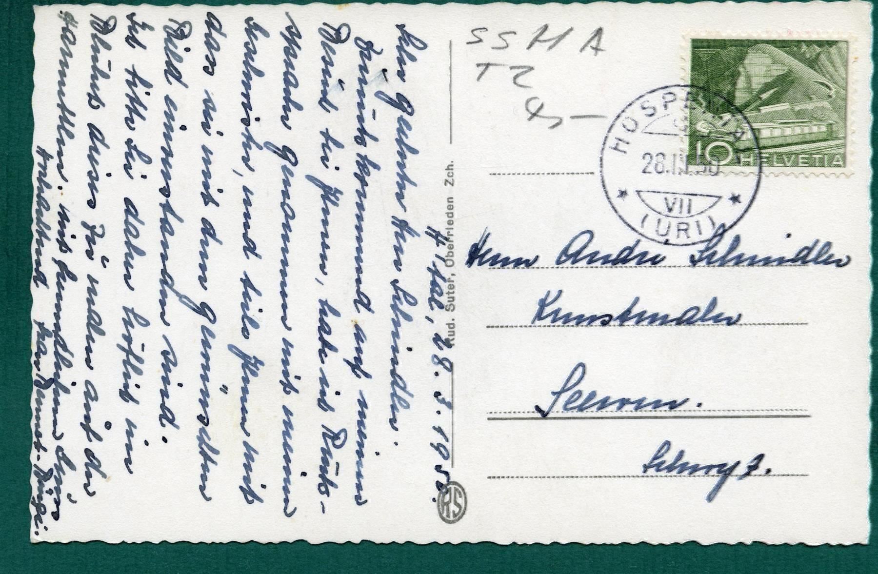 Cartoline postali: Hospental, 1950, gelaufen – Usato da Sargans venduto da Hausi1951 1