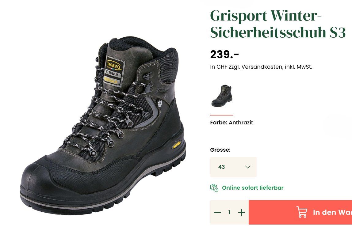 Herrenschuhe: Sicherheitsstiefel Grösse 43 – Neu und originalverpackt aus Dietikon von Ruempfli 1