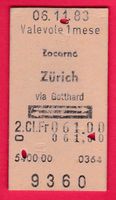 KARTON BILLETT, LOCARNO - ZÜRICH, 2.KLASSE, RETOUR