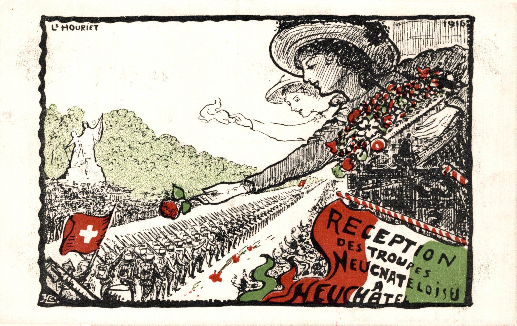 Cartoline postali: Réception des troupes Neuchâteloise, Neuchâtel – Usato da Bronschhofen venduto da Astore