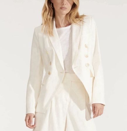 Veronica Beard „Lonny“ Leinen-Blazer Weiss / Ivory Gr. US 2