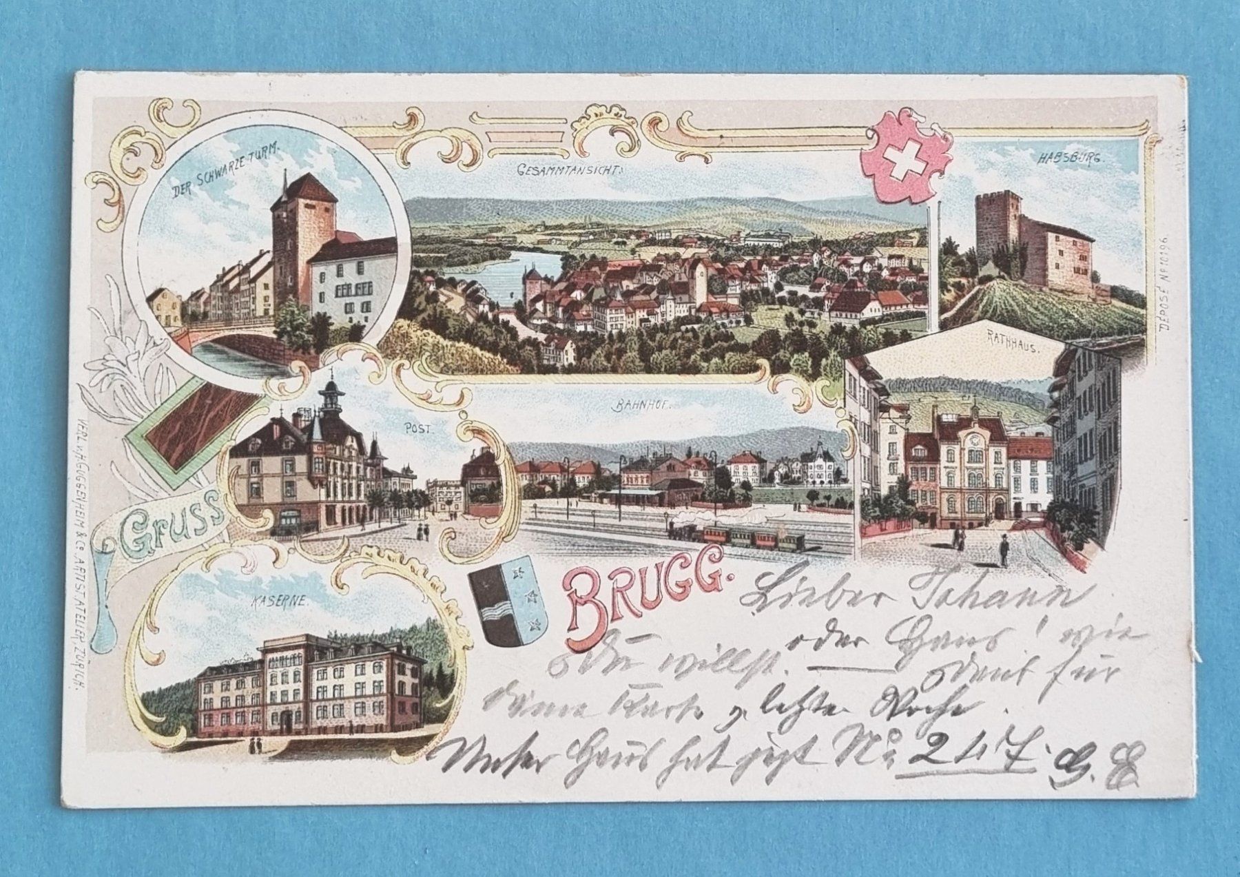 Cartoline postali: Brugg - Bahnhof mit Eisenbahn - Habsburg - Litho - 1901 – Usato da Rothrist venduto da RROENK