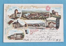 Brugg - Bahnhof mit Eisenbahn - Habsburg - Litho - 1901