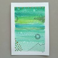 Aquarell Bild Original - Abstrakt grün - 14.5 x 20.5cm