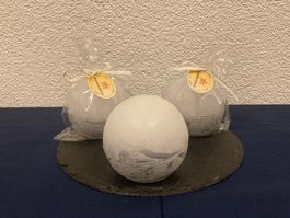 Kerzen - Kugeln, 3 Stk, 9x9 cm,Silber/Weiss metallic Raureif