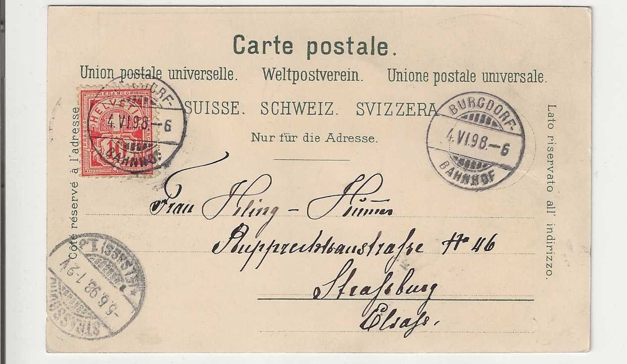 Cartoline postali: Burgdorf, Litho, 1898 – Usato da Spiez venduto da Niesen20 1