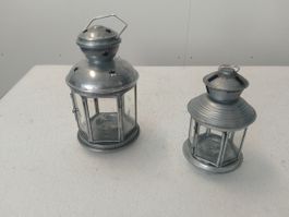 2 Windlichter Metall silberfarben 