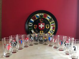 Glas Gläser Gläsli Serviertableau🇨🇭Kantone 1. August 14tlg