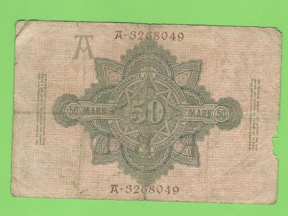 Banknoten: Seltene 50 Mark Reichbanknote von 1910 – Gebraucht aus Zürich von t24_de 1