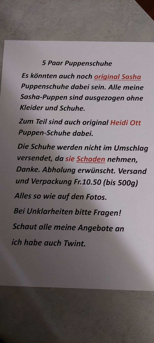 Sasha Morgenthaler Bambole: 5Paar Puppenschuhe  – Usato da Muri AG venduto da nindo1 7