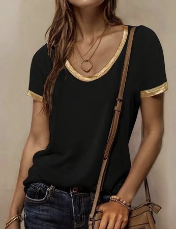 T-shirt noir avec bordures dorées neuf Taille L